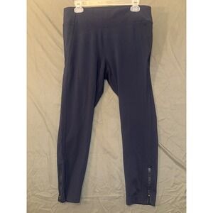 Athleta Navy Blue Ankle Zip Leggings Womens 1X High Rise Yoga Pants Pockets